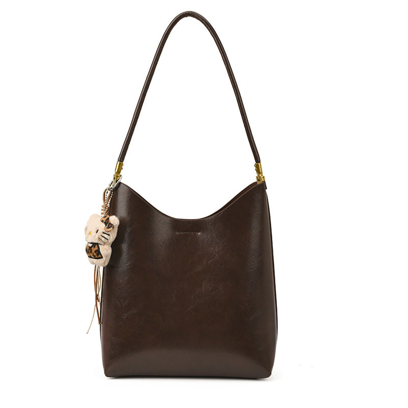 Womens Solid-Color High-Capacity Vintage Tote Bag