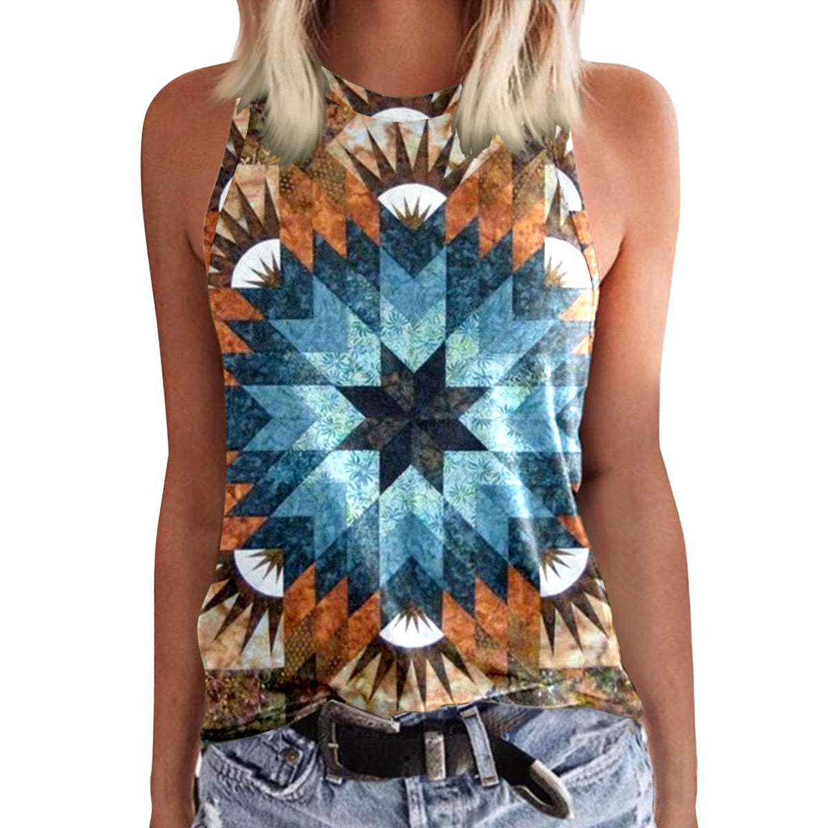 New Womens Crew-neck Tank Top With 3D Digital Print