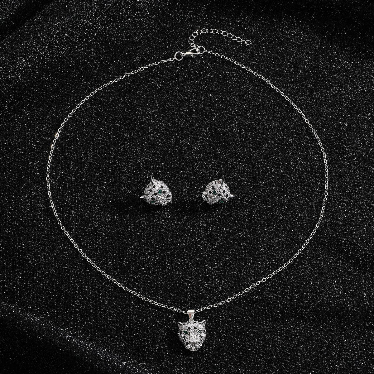 Hip Hop Leopard Head Pendant Earring Necklace Set