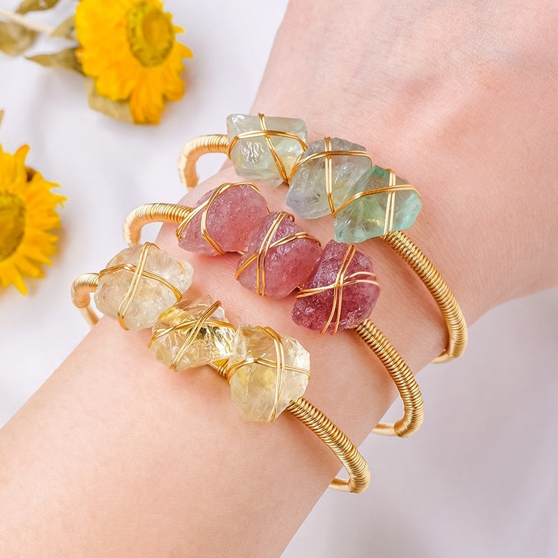 Natural Crystal Raw Stone Wire-wrapped Bracelet