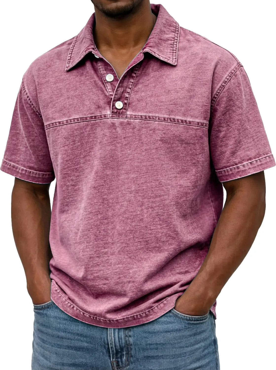 Mens Stylish Solid-color Vintage Short-sleeve Lapel Polo Shirt