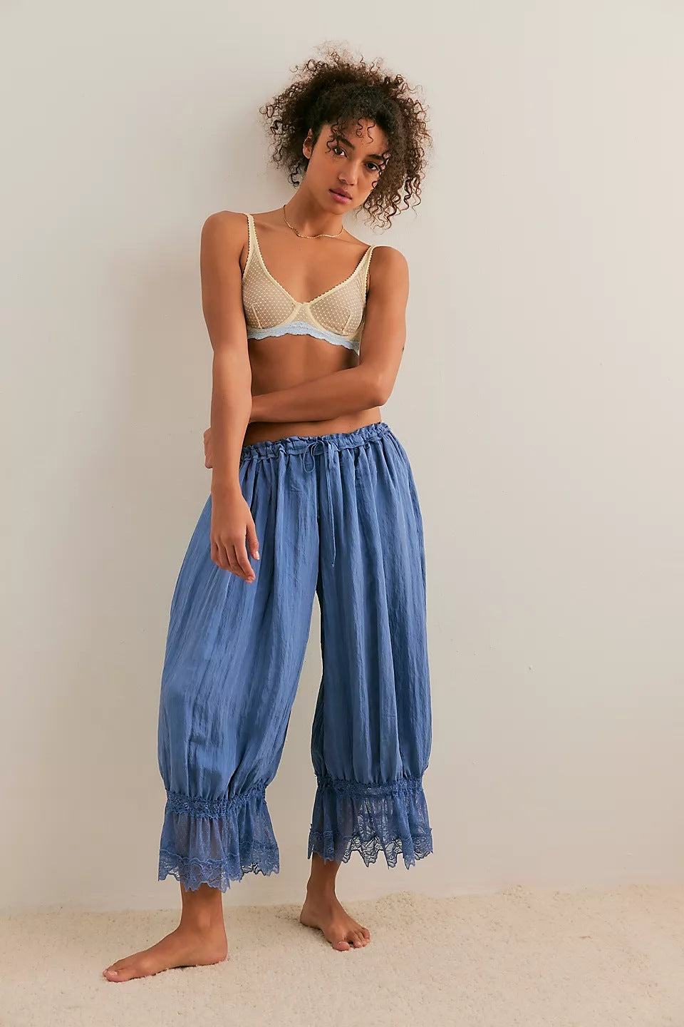 Womens Hollowed-Out Lace-Laced Loungewear Mid-Length Pants