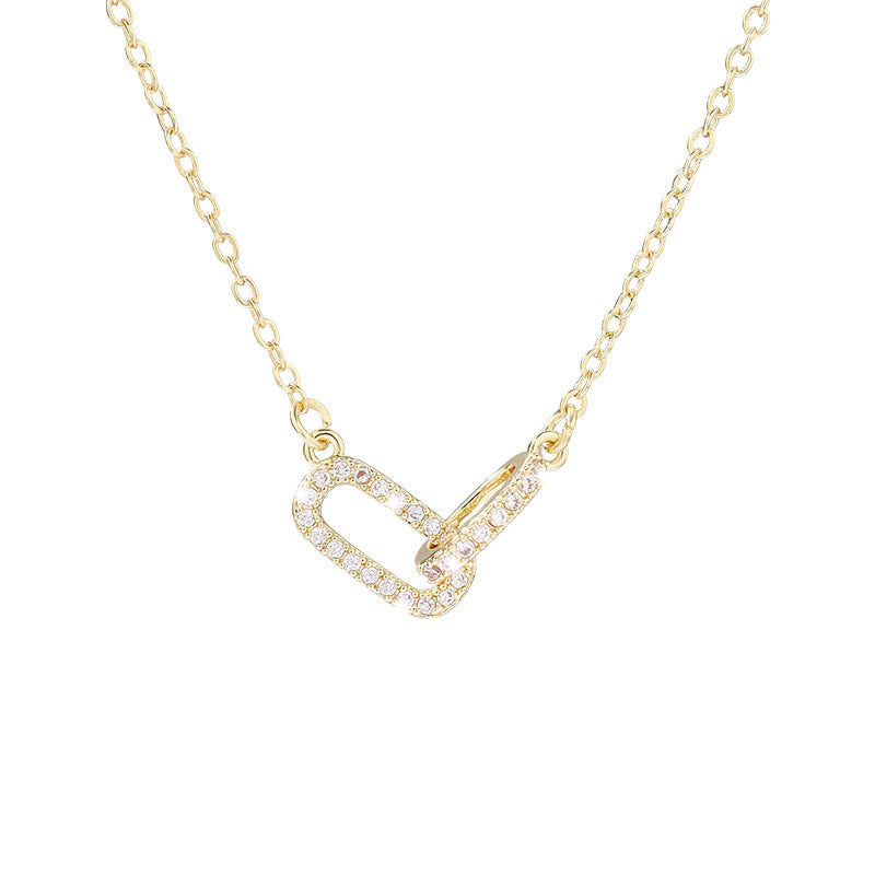 European And American Double-Ring Geometric Zircon Micro-Set Necklace