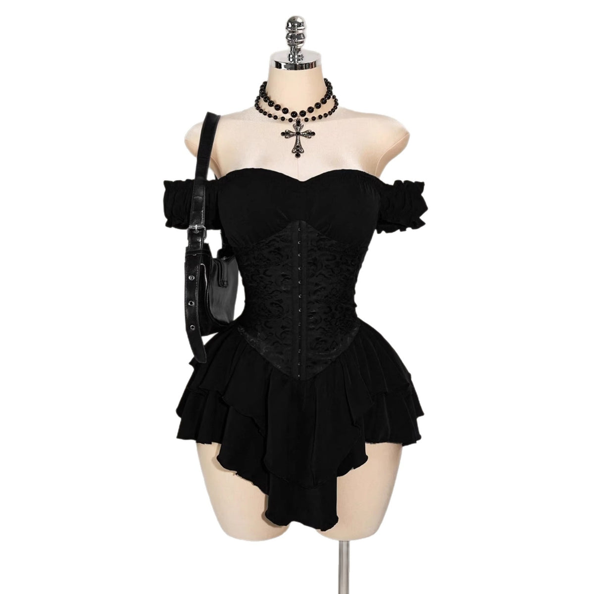 Jacquard Patchwork Ruffled Lotus Leaf Dress