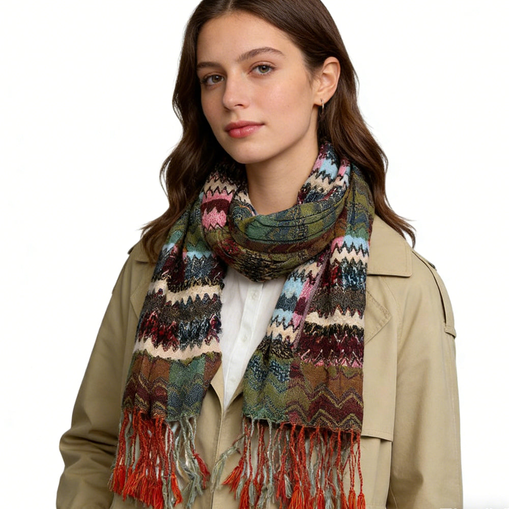 2pcs Long Scarf,Nature-inspired Jacquard Green Leaf Motif Scarf,vacation,daily Life,evening Party,Office Appropriate Subtlety For Women Men,for Casual Outfits