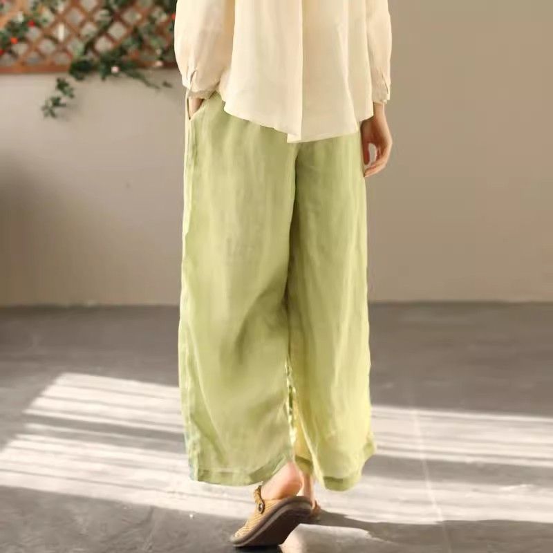 Summer Cotton-linen Wide-leg Pants For Women
