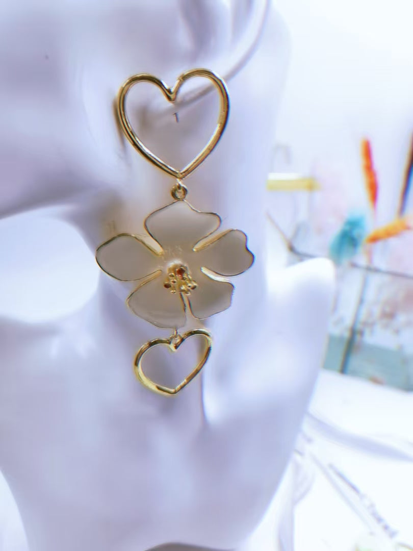 Heart & Flower Double Layer Dangle Earrings