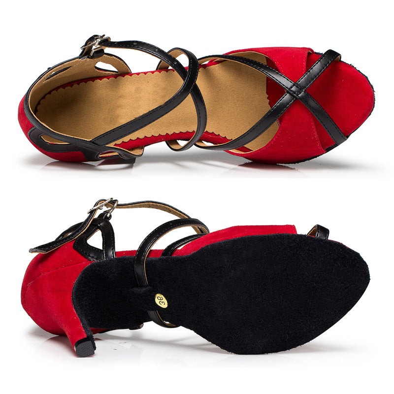 Black Latin Dance Stiletto Heels With Soft Soles For Ballroom Latin Dancing