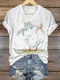 Womens Casual Short-sleeve Top With A Printed Design