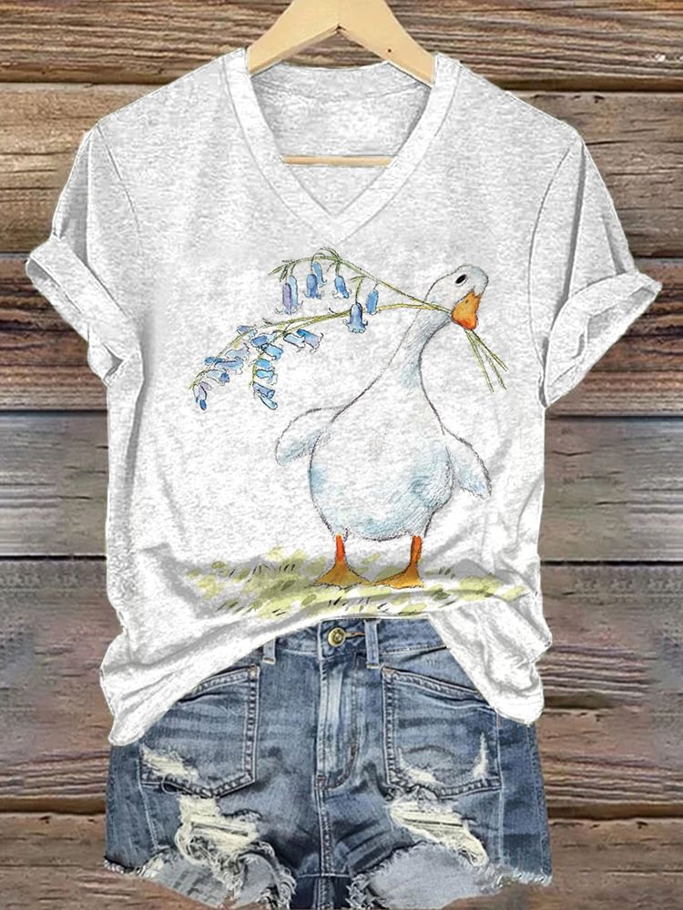 Womens Casual Short-sleeve Top With A Printed Design
