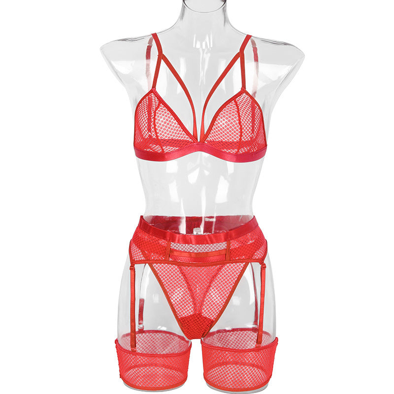 Womens Lace Sheer Lingerie 3-Piece Set