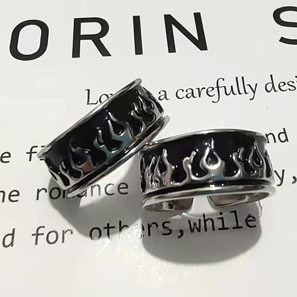 Hip Hop Vintage Punk Alloy Flame Drip Oil Ring, Open Adjustable Band For Men & Women