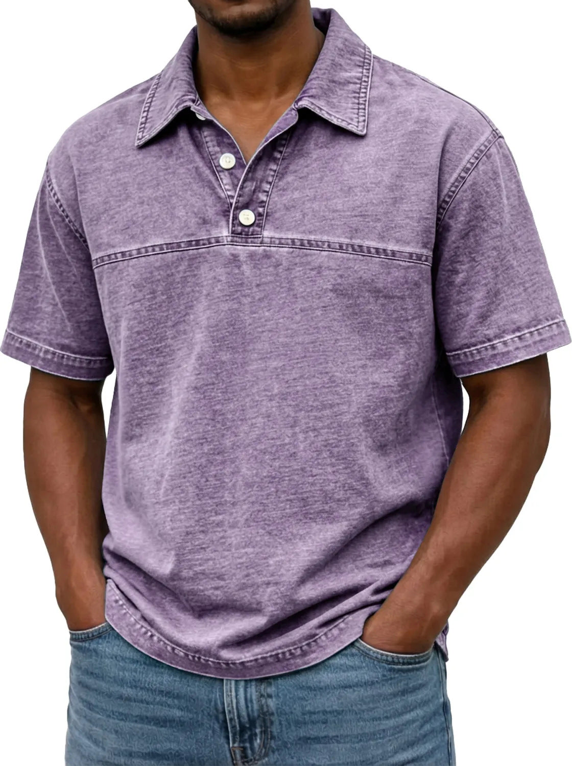 Mens Stylish Solid-color Vintage Short-sleeve Lapel Polo Shirt