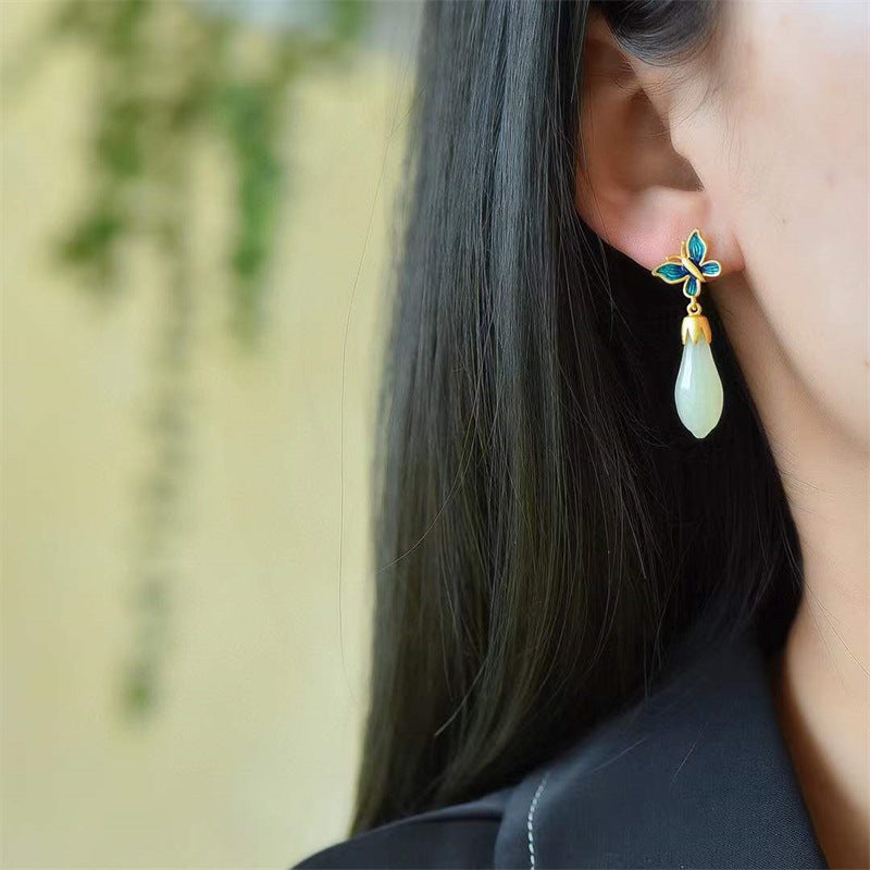 Chinese-style Retro Enamel Butterfly Stud Earrings For Women