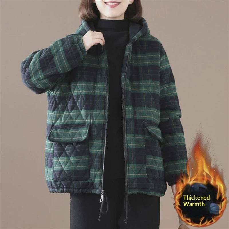 Short Cotton-padded Coat In Plaid For Fall And Winter