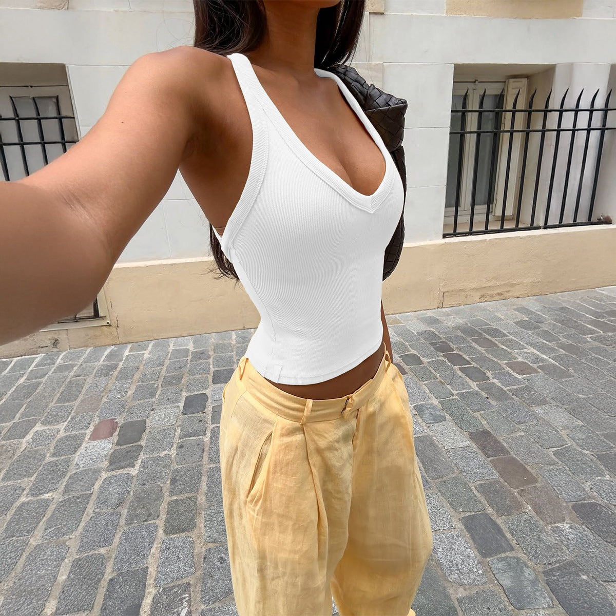 Womens Solid-Color Casual Slim-fit Camisole