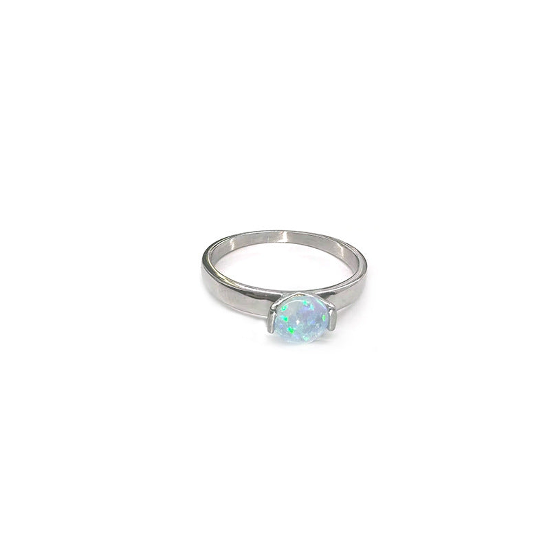 Fashionable Aquamarine Opal Titanium Ring