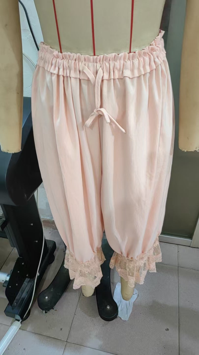 Womens Hollowed-Out Lace-Laced Loungewear Mid-Length Pants