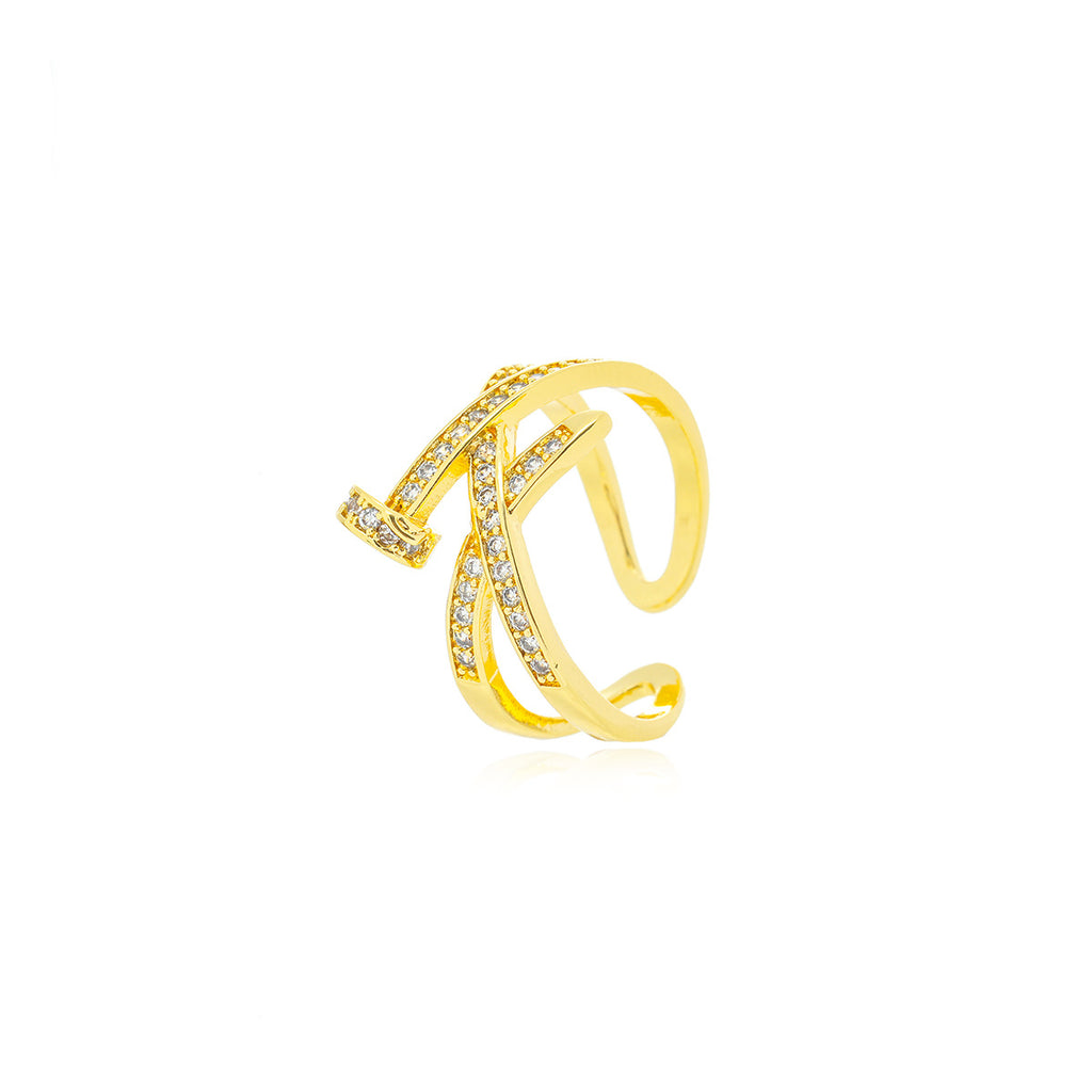 A Diamond Studded Zircon Nail Layered Open Ring