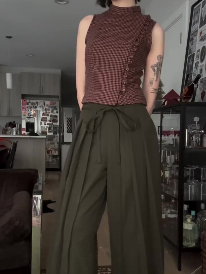 Military Green High Waist Wide-Leg Draped Pants