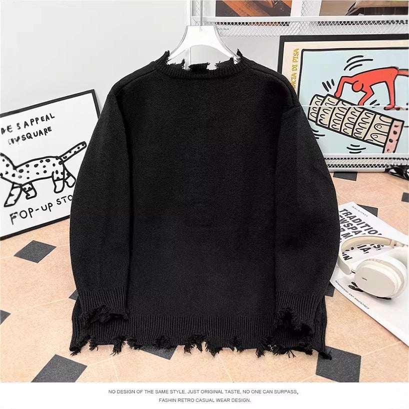 Mens Heavyweight High-street Half-zip Distressed Sweater In American Style
