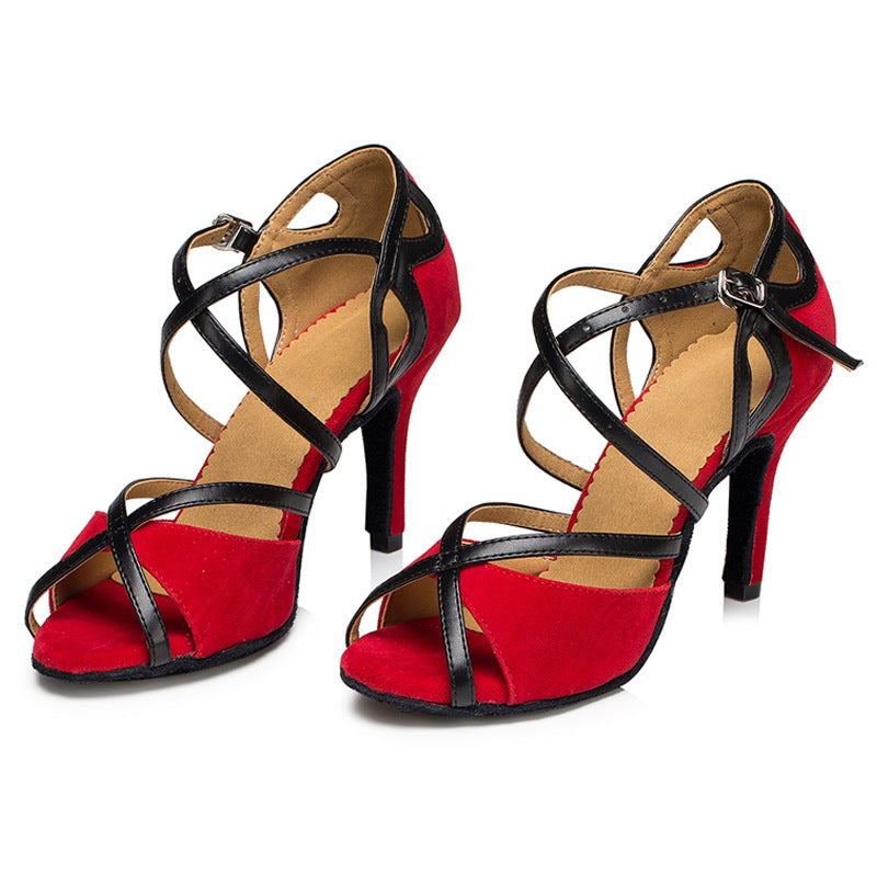 Black Latin Dance Stiletto Heels With Soft Soles For Ballroom Latin Dancing