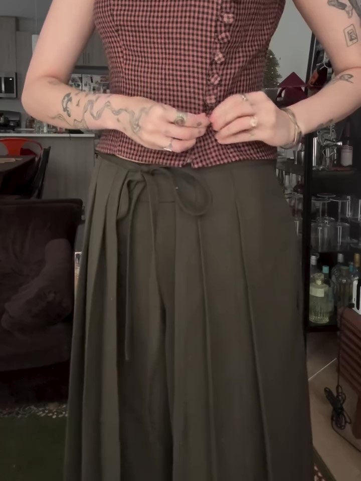 Military Green High Waist Wide-Leg Draped Pants