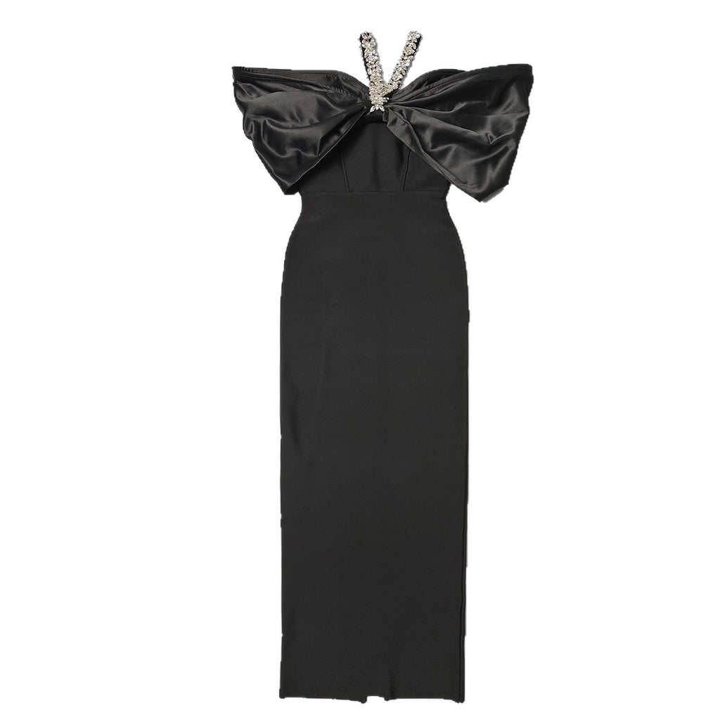 Sexy Bandage-Style Patchwork Beaded And Rhinestone-Embellished Dress For Women