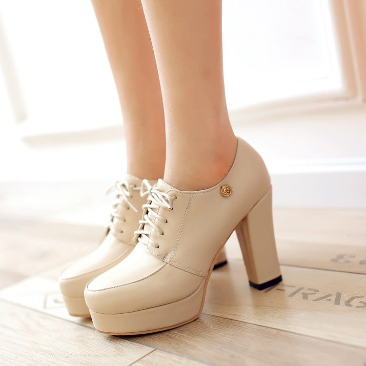 Womens Chunky-heeled Lace-up Pumps