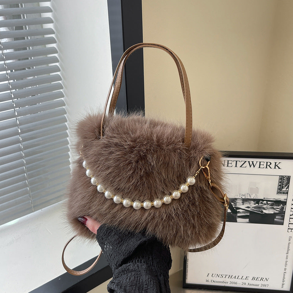 Womens Versatile Fashionable Furry Tote Bag