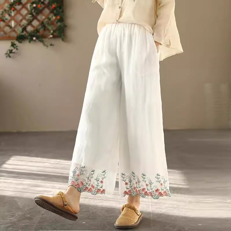 Summer Cotton-linen Wide-leg Pants For Women
