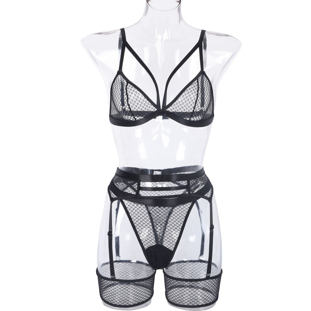 Womens Lace Sheer Lingerie 3-Piece Set