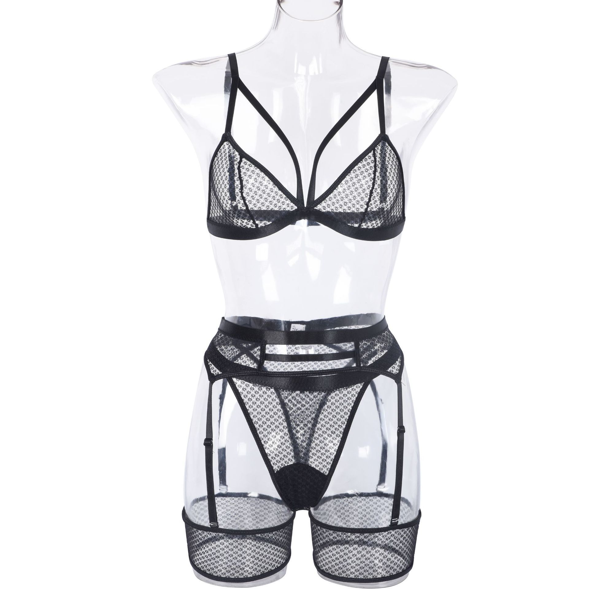 Womens Lace Sheer Lingerie 3-Piece Set