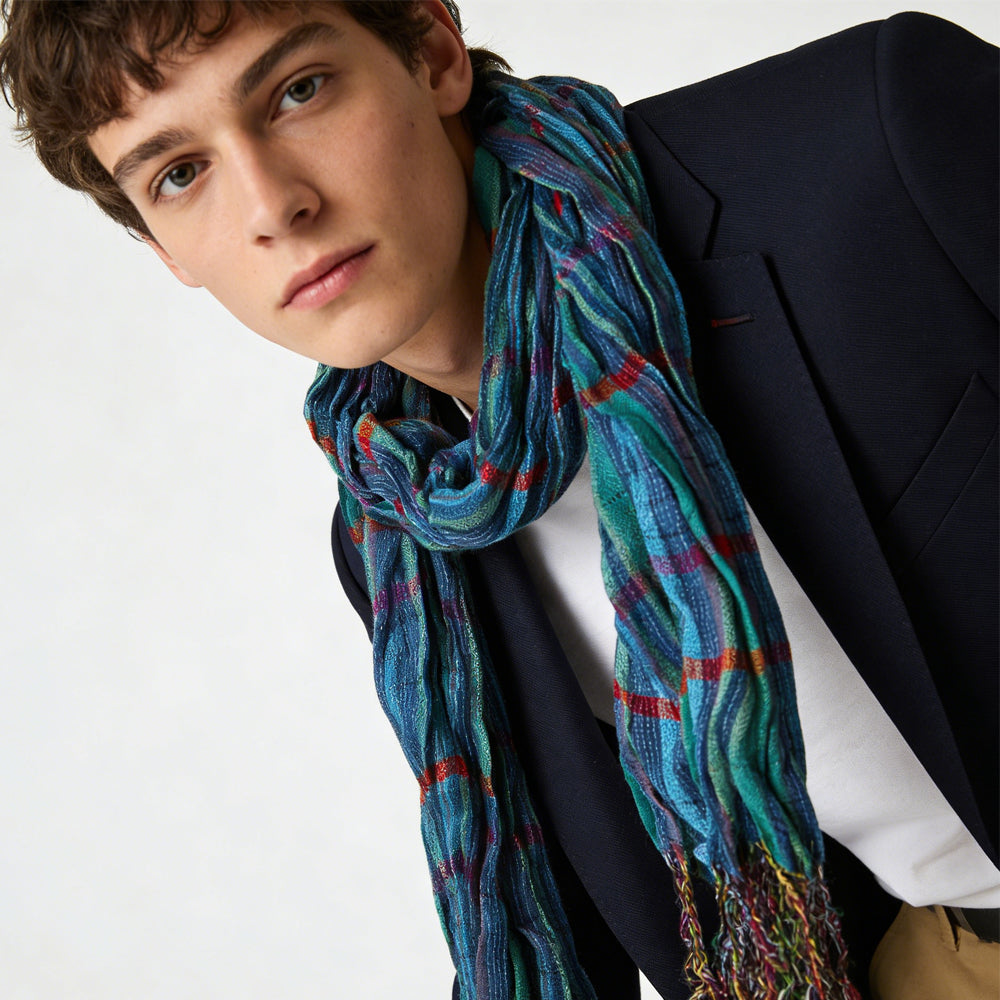 2pcs  Extra Length Navy Jacquard Heavy Textured Scarf ,vacation,daily Life,evening Party,Office Appropriate Subtlety For Women Men