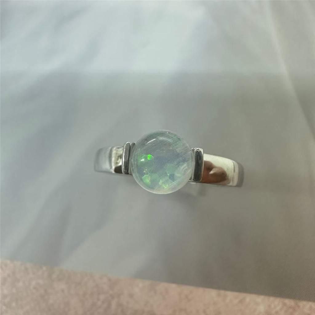 Fashionable Aquamarine Opal Titanium Ring