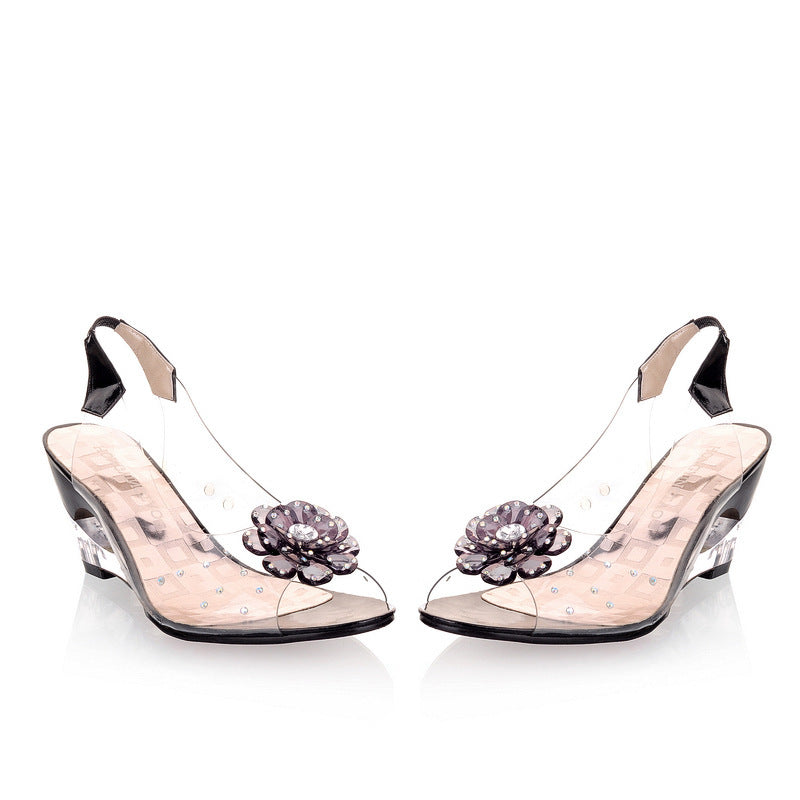 Womens Fish-mouth High-heeled Shoes Summer Transparent Crystal Shoes