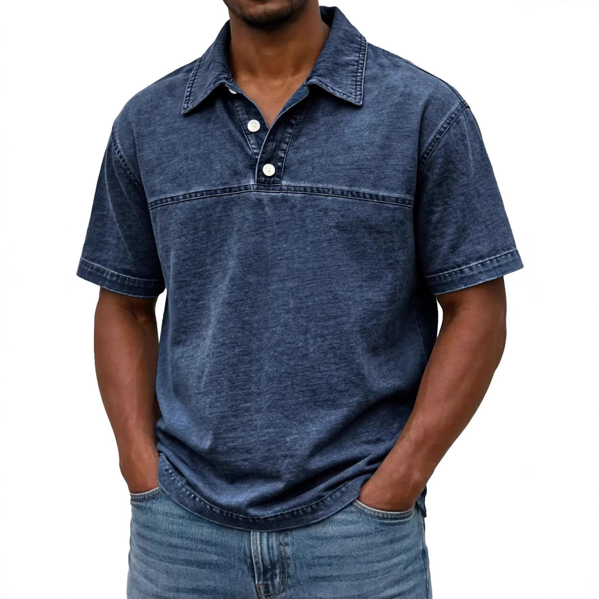 Mens Stylish Solid-color Vintage Short-sleeve Lapel Polo Shirt