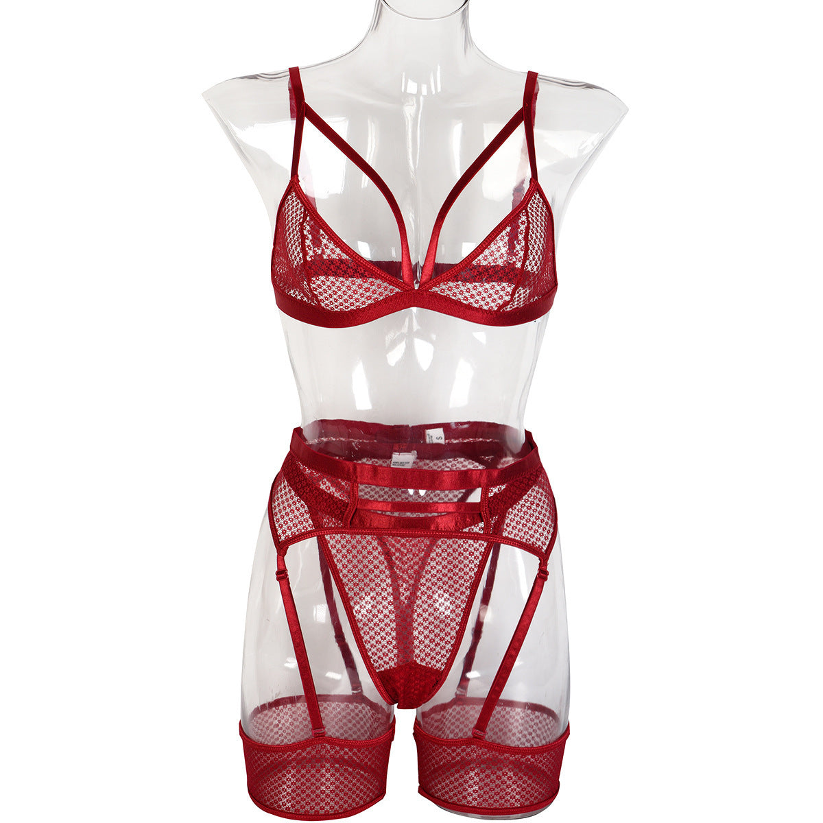 Womens Lace Sheer Lingerie 3-Piece Set