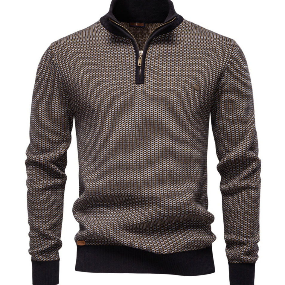 Mens Thickened Half-Zip Stand-Up Collar Casual Sweater