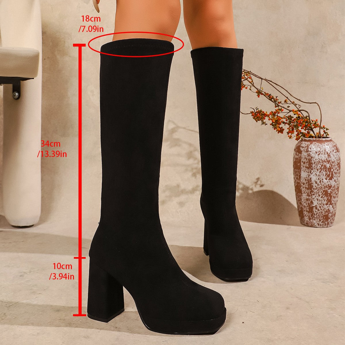 Winter Slimming Plus-Size Chunky-Heel Over-the-Knee Boots For Women In European And American Styles