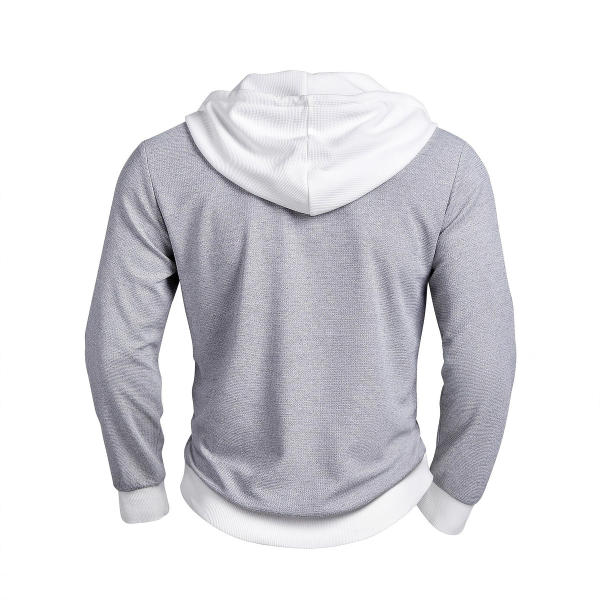 FallWinter Casual Textured Waffle-knit Contrast-color Long-sleeve Hoodie With Buttons