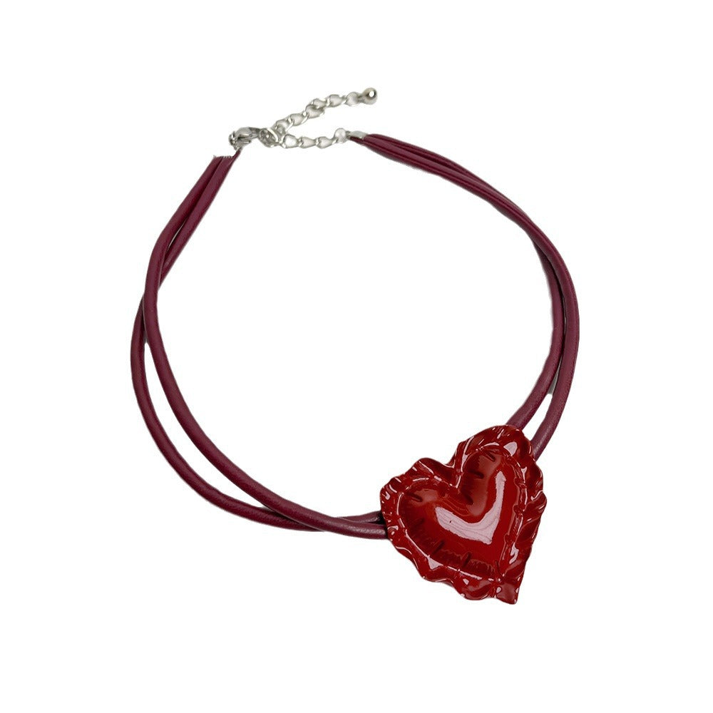 Double-layered Red Heart Womens Personalized Clavicle Necklace