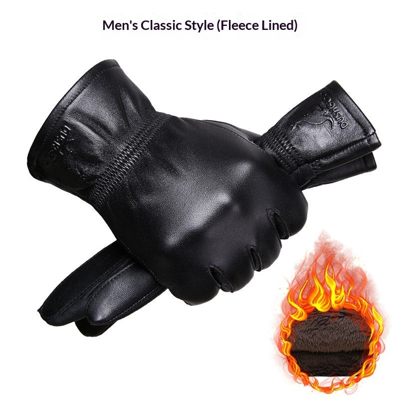 Genuine Leather Gloves With Fleece Lining For Extra Warmth And Waterproof Protection