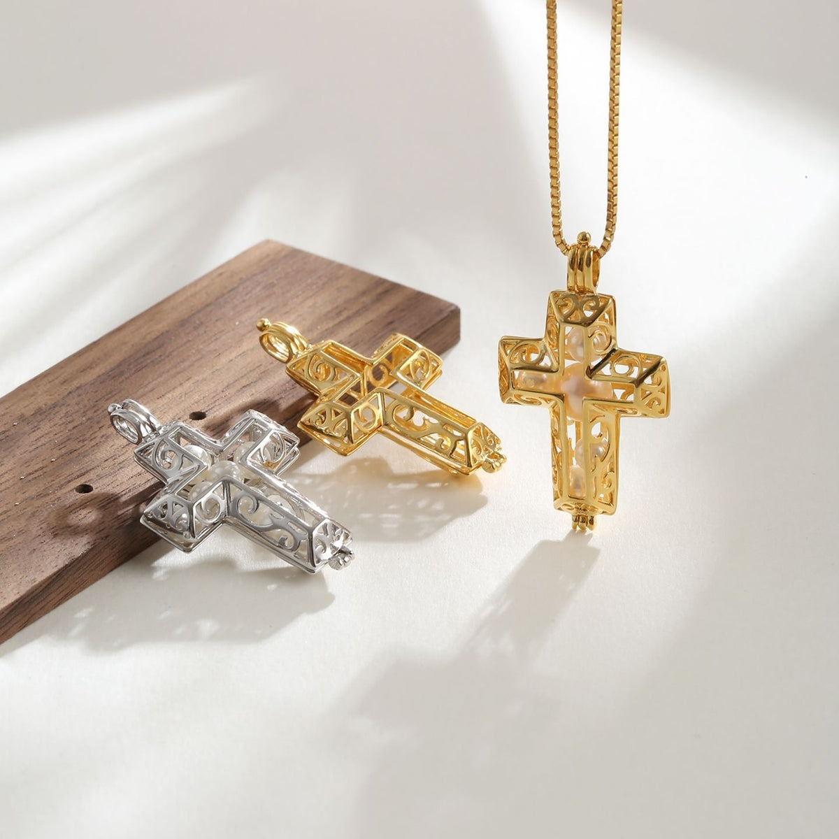 Pearl Handcrafted Cross Pendant Necklace Accessory That Can Be Opened