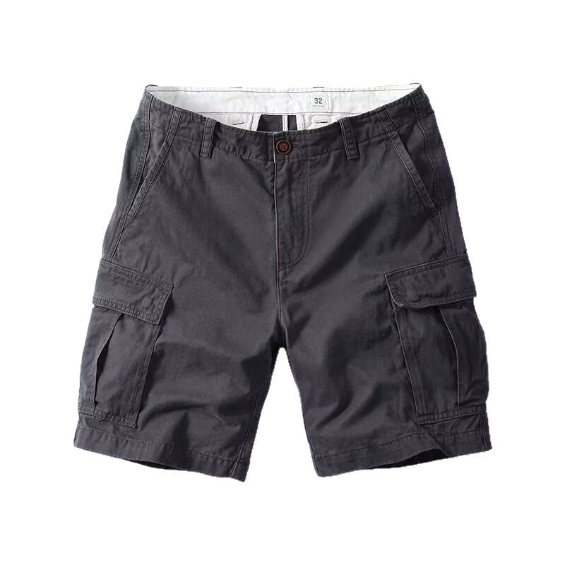Retro Mens Outdoor Relaxed-fit Mid-length Cargo Pants With Multiple Pockets