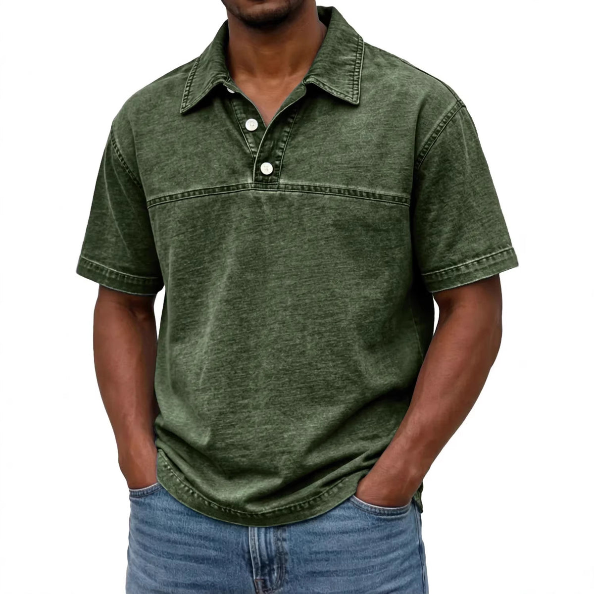 Mens Stylish Solid-color Vintage Short-sleeve Lapel Polo Shirt