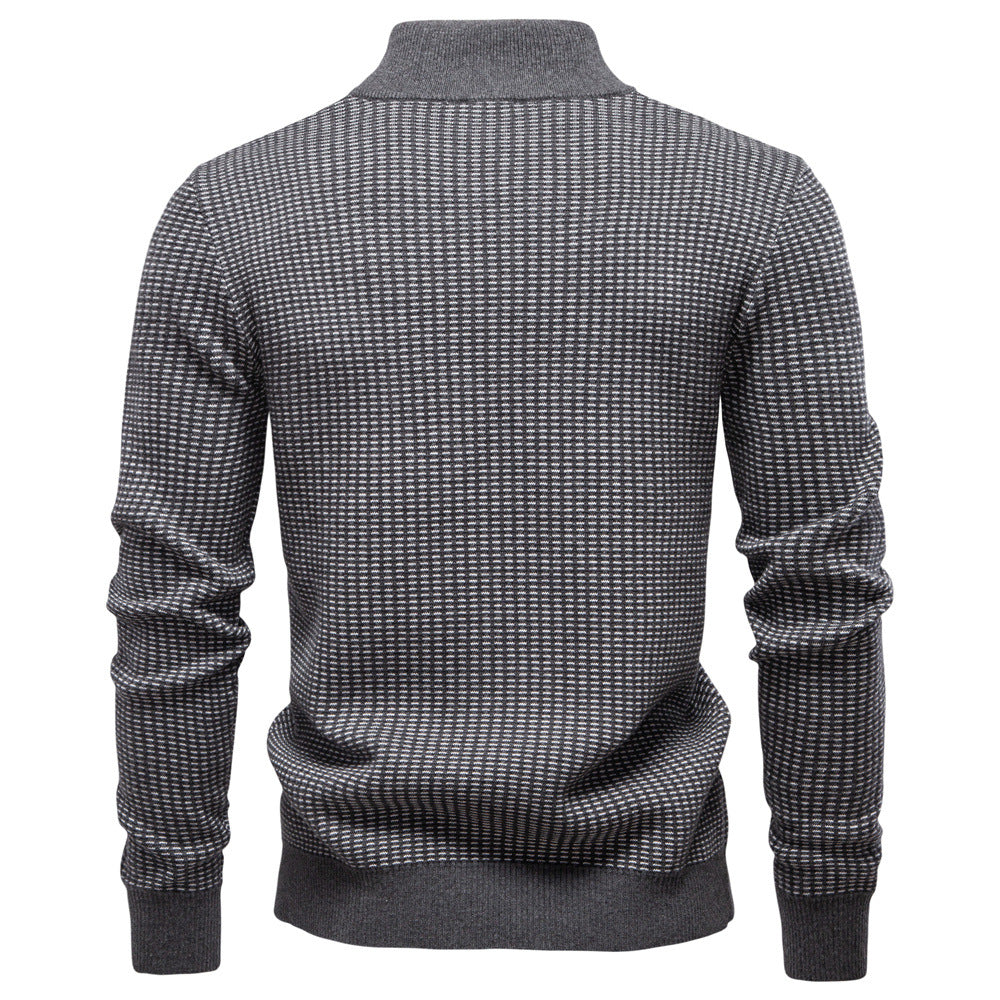 Mens Thickened Half-Zip Stand-Up Collar Casual Sweater