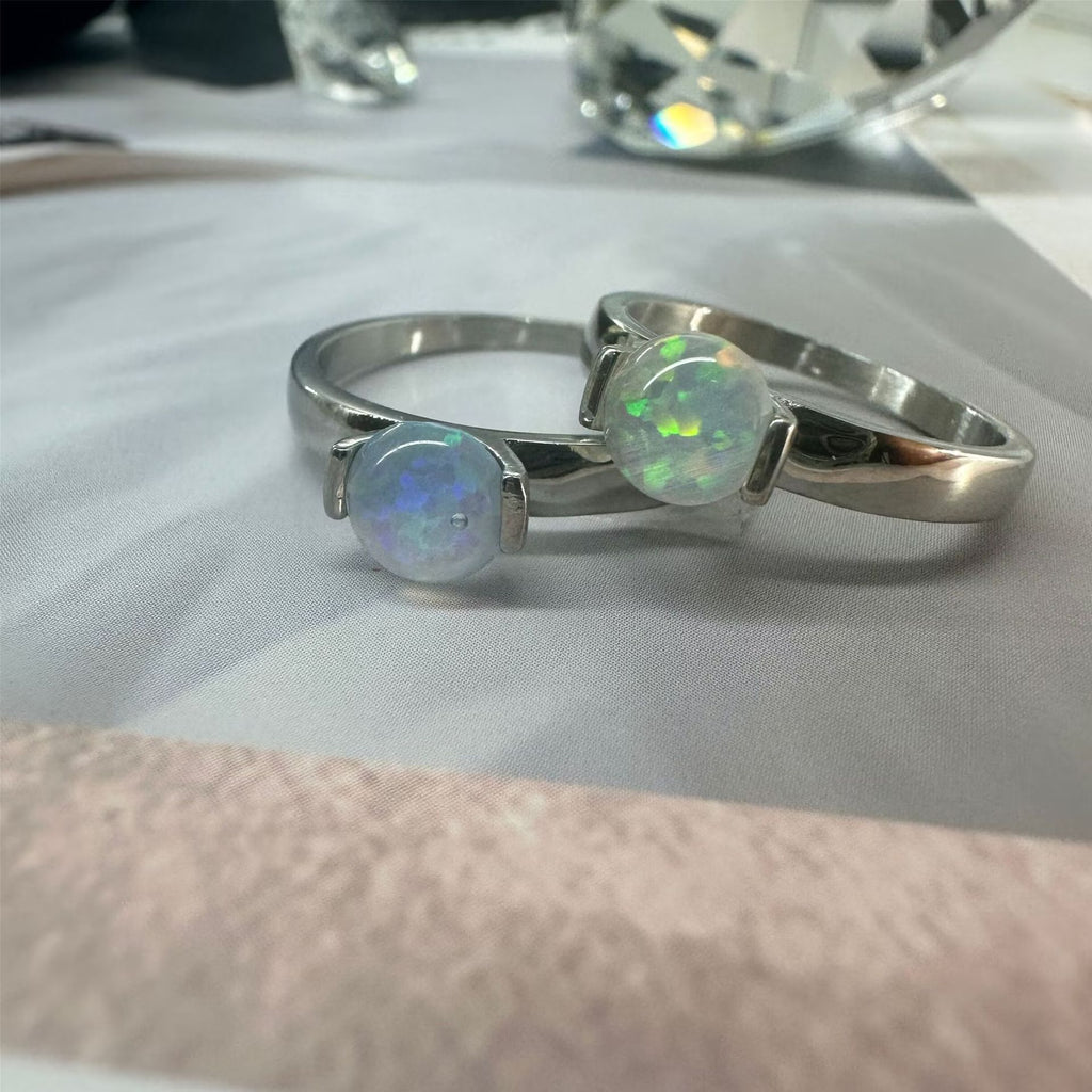 Fashionable Aquamarine Opal Titanium Ring