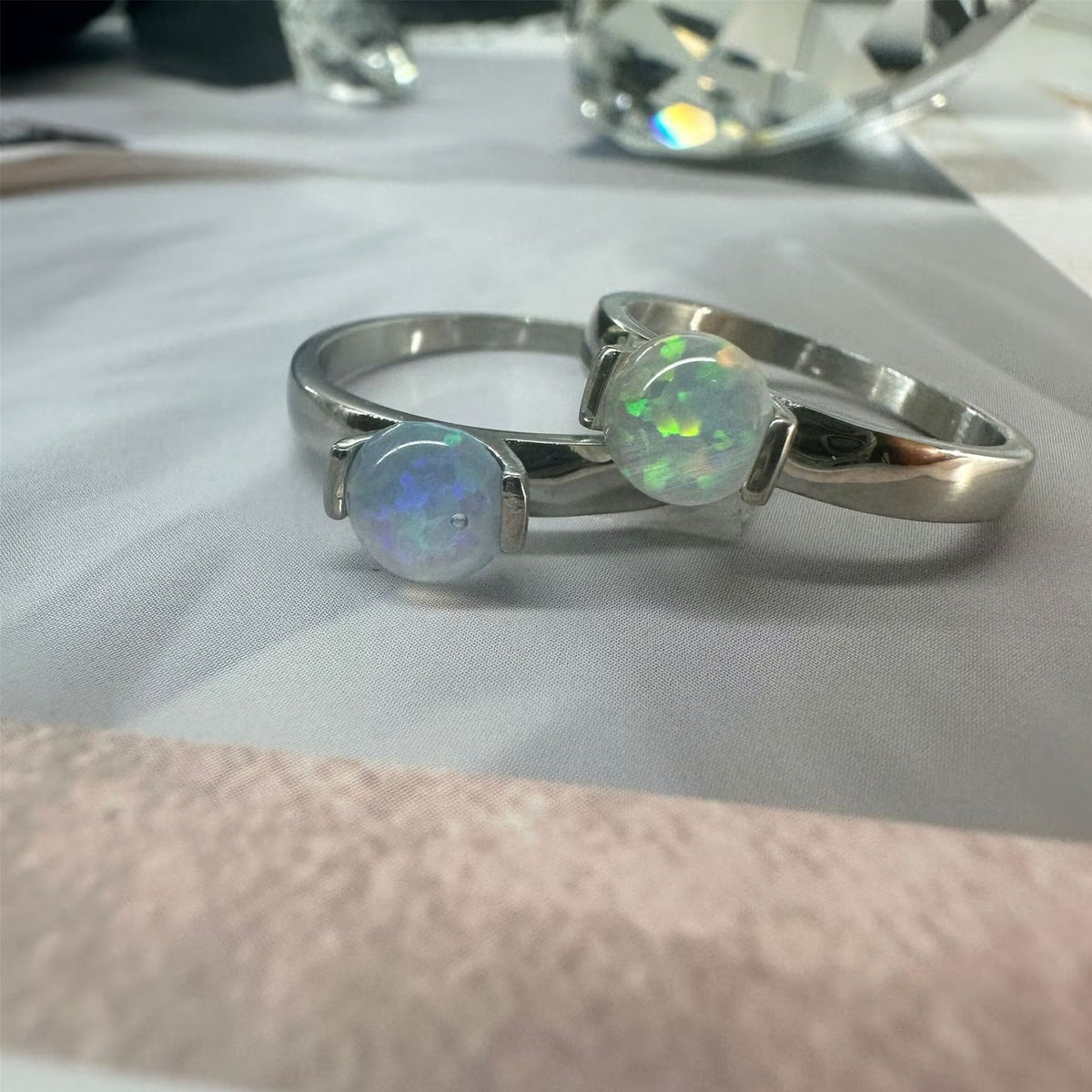 Fashionable Aquamarine Opal Titanium Ring
