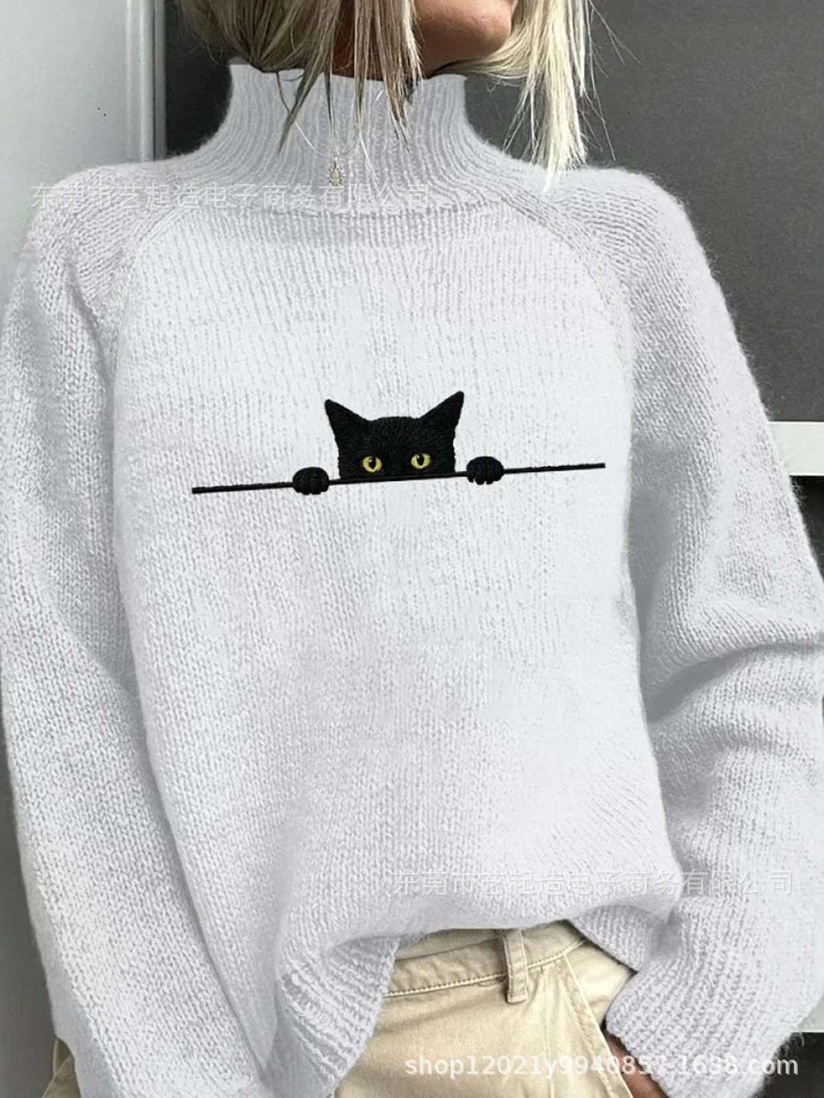 Womens Color-Block Printed AutumnWinter High-Neck Long-Sleeve Top For Independent Stores